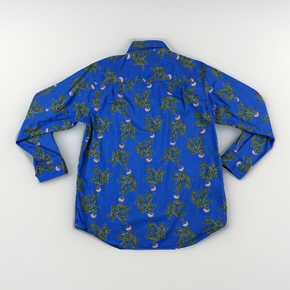 Haggar Mens M Blue Patriotic Button Up Shirt Palm Tree Holiday USA Flag Print - Picture 8 of 9